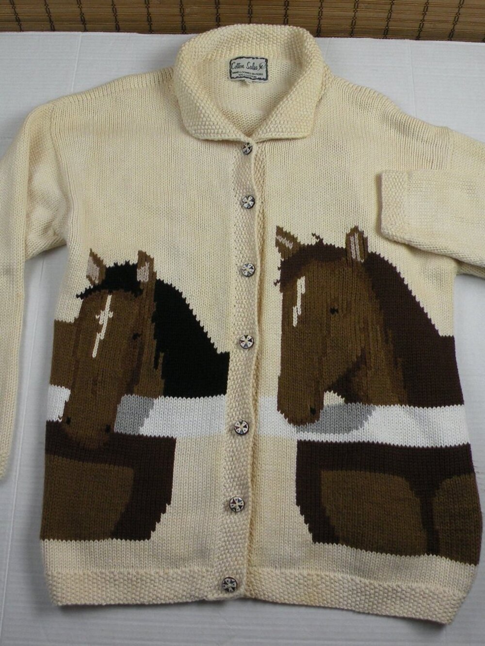 Cotton Salsa HAND KNIT CARDIGAN WESTERN HORSE SWEATER XL